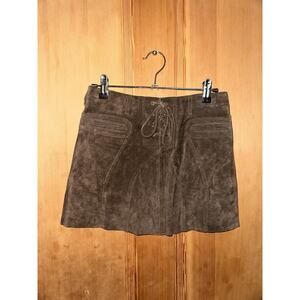 Vintage Bebe Genuine Suede Mini Skirt size 0 Cowgirl Western Lace Up Micro Mini